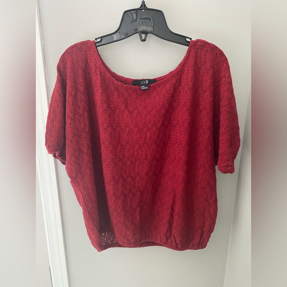 Forever21 - Beautiful wine red short sleeve shirt out of lace-style fabric 🍷❤️ - Picture 3 of 4